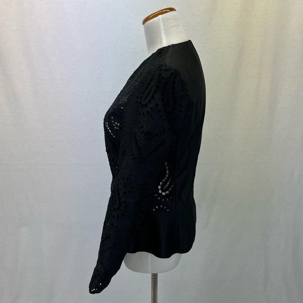 ETRO Black Eyelet and Silk Peplum Blazer Jacket Sz. 4 or 6 - Picture 4 of 6